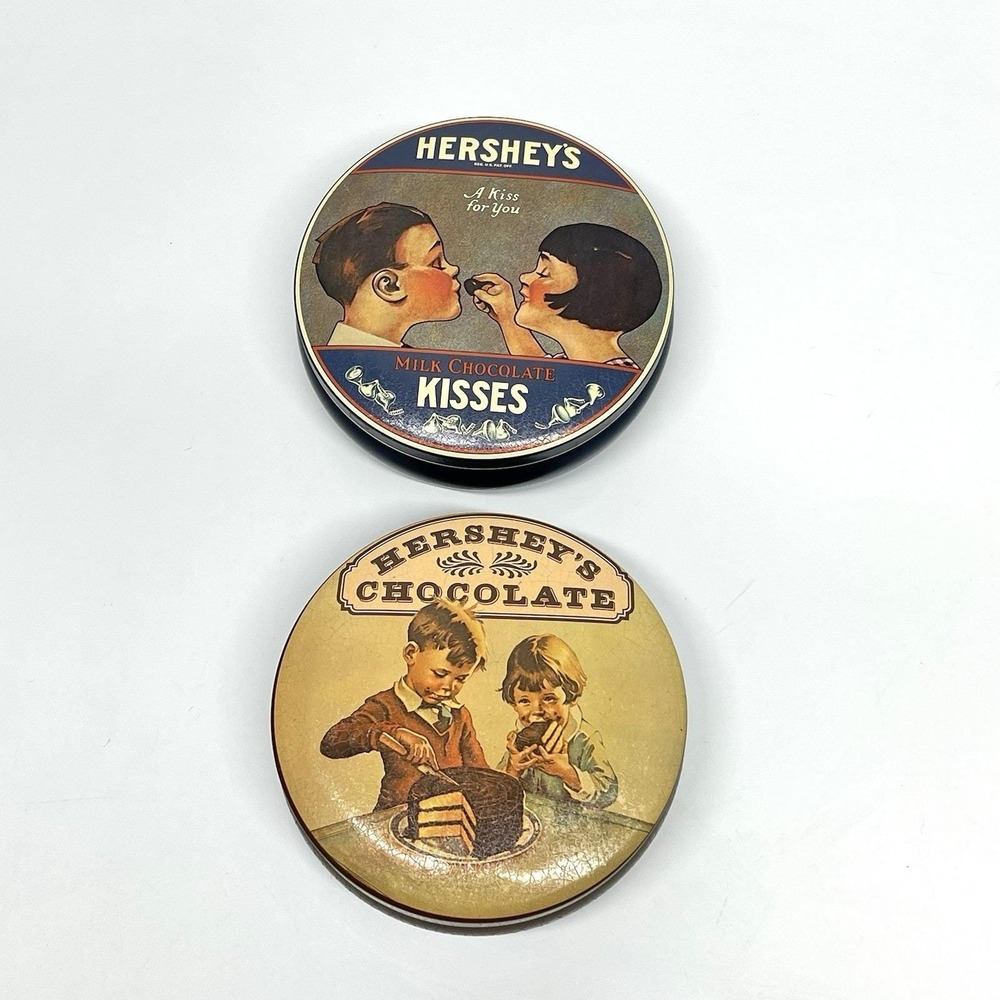 Vintage 1982 Hershey's Chocolate & Kisses Round Tins Empty No Chocolate‎